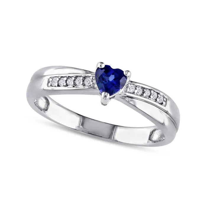 Goldia Rings LabCreated HeartShaped Blue Sapphire and Diamond Accent Promise Ring in Sterling Silver