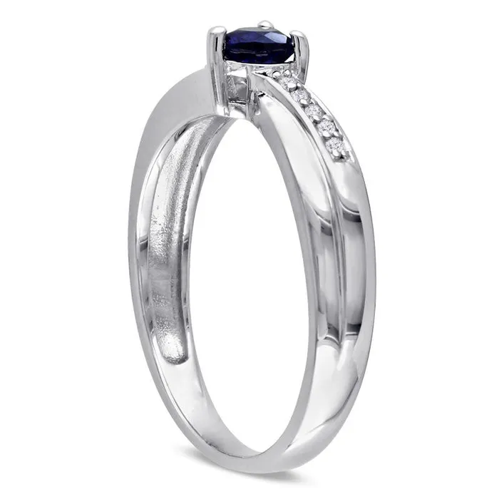 Goldia Rings LabCreated HeartShaped Blue Sapphire and Diamond Accent Promise Ring in Sterling Silver Goldia Rings LabCreated HeartShaped Blue Sapphire and Diamond Accent Promise Ring in Sterling Silver