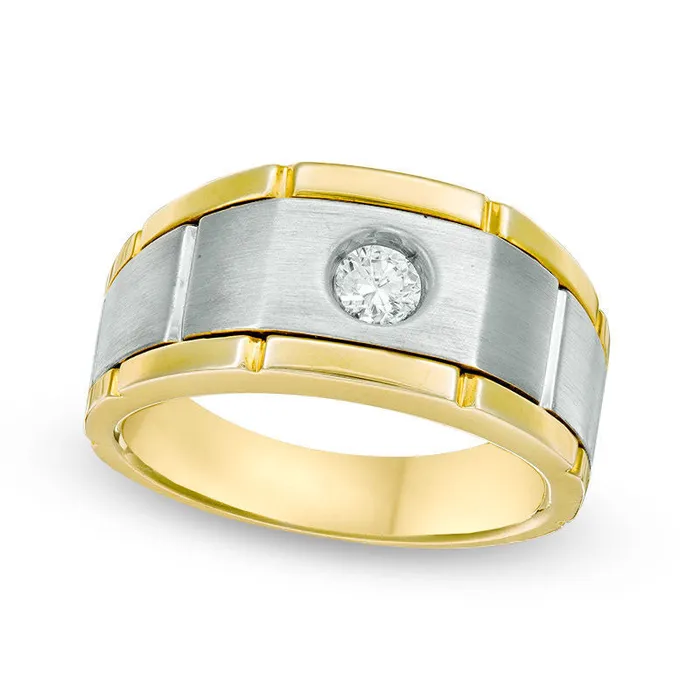 Goldia Rings Mens 025 CT Natural Clarity Enhanced Diamond Solitaire Brushed Wedding Band in Solid 14K TwoTone Gold