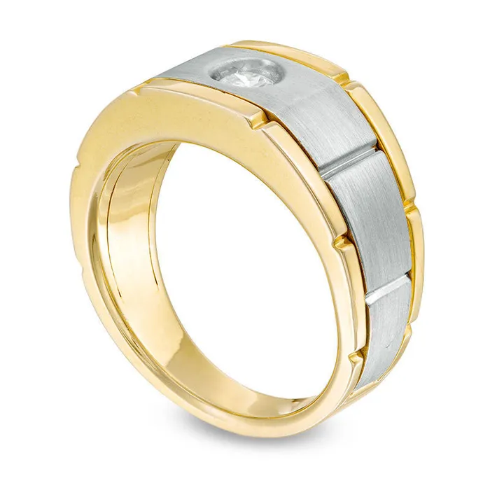 Goldia Rings Mens 025 CT Natural Clarity Enhanced Diamond Solitaire Brushed Wedding Band in Solid 14K TwoTone Gold Goldia Rings Mens 025 CT Natural Clarity Enhanced Diamond Solitaire Brushed Wedding Band in Solid 14K TwoTone Gold