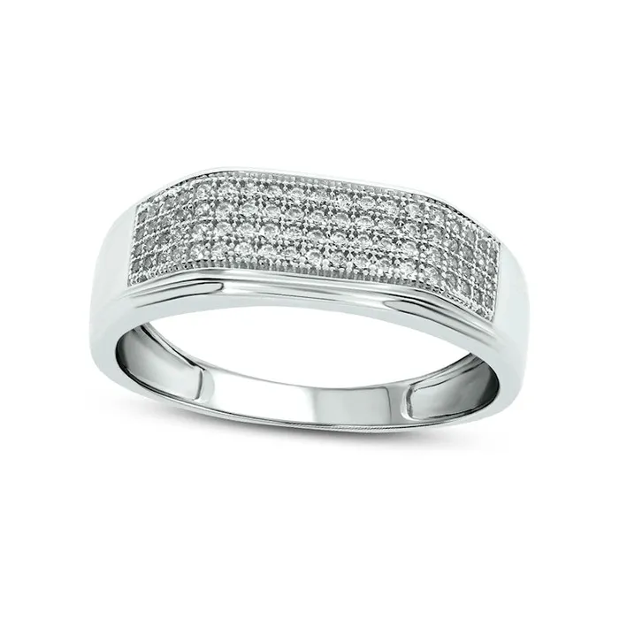 Goldia Rings Mens 038 CT TW Natural Diamond Rectangular Wedding Band in Solid 14K White Gold