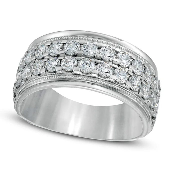 Goldia Rings Mens 20 CT TW Natural Diamond Raised Double Row Anniversary Band in Solid 10K White Gold
