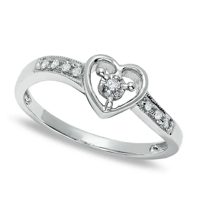 Goldia Rings Natural Diamond Accent Heart Ring in Solid 10K White Gold