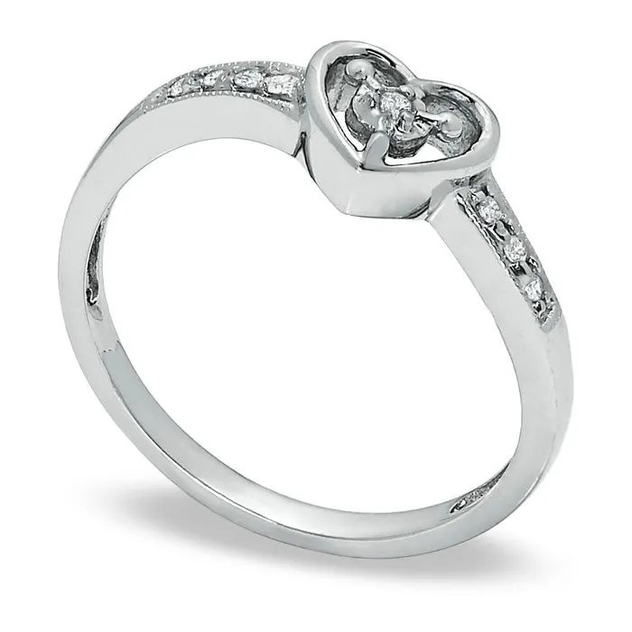 Goldia Rings Natural Diamond Accent Heart Ring in Solid 10K White Gold Goldia Rings Natural Diamond Accent Heart Ring in Solid 10K White Gold