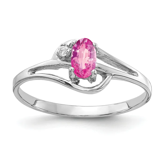 Goldia Rings Solid 14k White Gold 5x3mm Oval PinK Simulated Sapphire AA CZ Ring