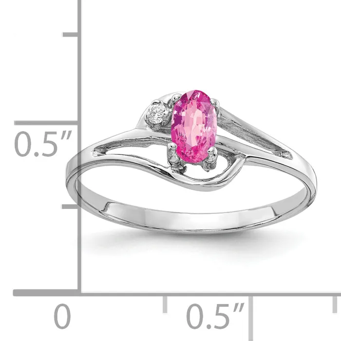Goldia Rings Solid 14k White Gold 5x3mm Oval PinK Simulated Sapphire AA CZ Ring