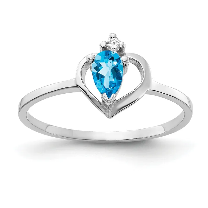 Goldia Rings Solid 14k White Gold 5x3mm Pear Simulated Blue Topaz AAA CZ Ring