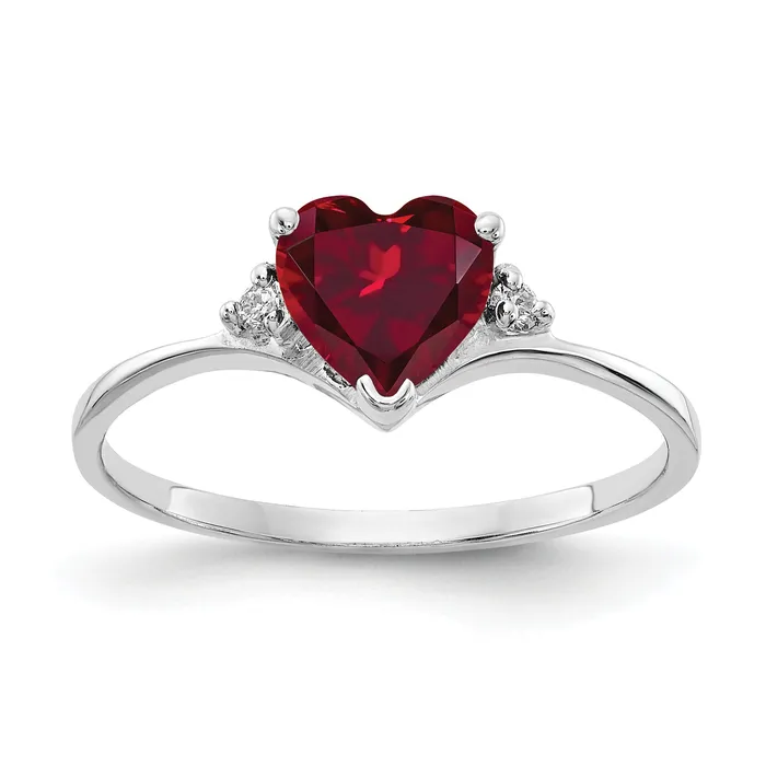 Goldia Rings Solid 14k White Gold 6mm Heart Created Simulated Ruby AA CZ Ring