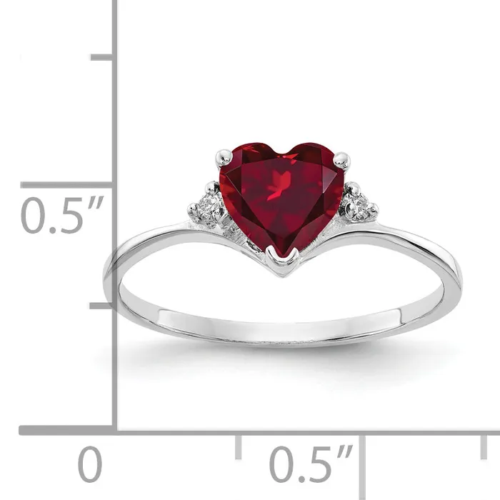 Goldia Rings Solid 14k White Gold 6mm Heart Created Simulated Ruby AA CZ Ring
