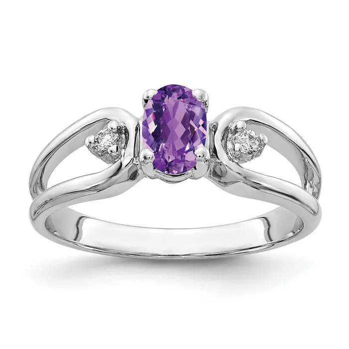 Goldia Rings Solid 14k White Gold 6x4mm Oval Simulated Amethyst A CZ Ring