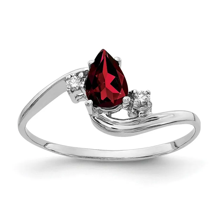 Goldia Rings Solid 14k White Gold 6x4mm Pear Simulated Garnet A CZ Ring