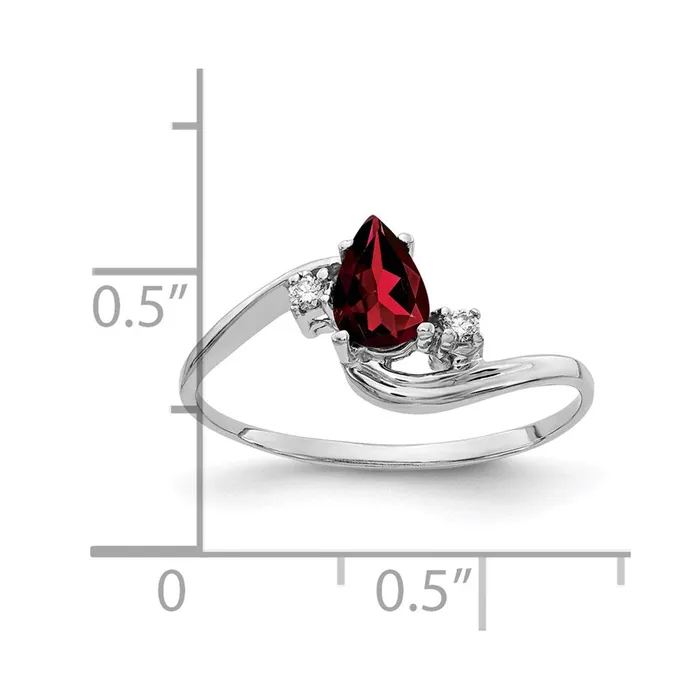 Goldia Rings Solid 14k White Gold 6x4mm Pear Simulated Garnet A CZ Ring
