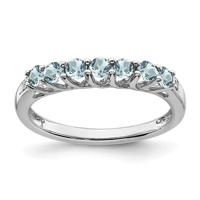 Goldia Rings Solid 14k White Gold Simulated Aquamarine and CZ 7stone Ring