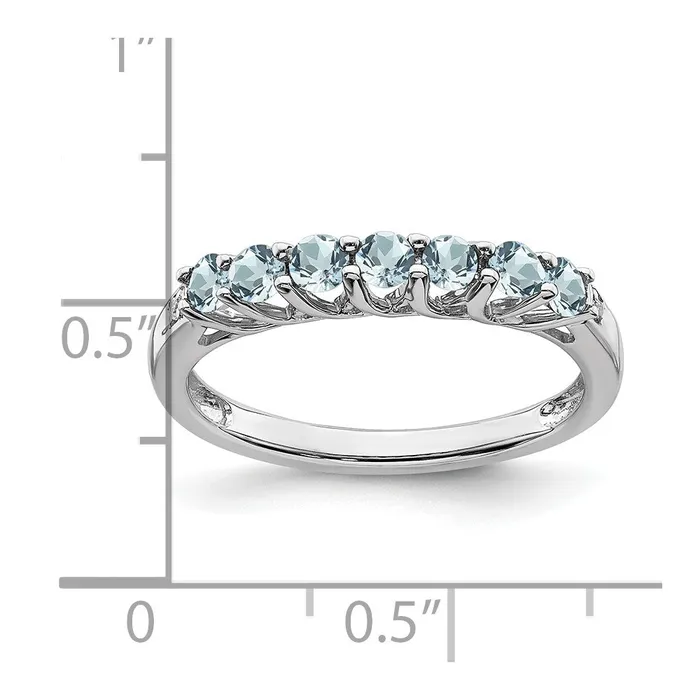 Goldia Rings Solid 14k White Gold Simulated Aquamarine and CZ 7stone Ring