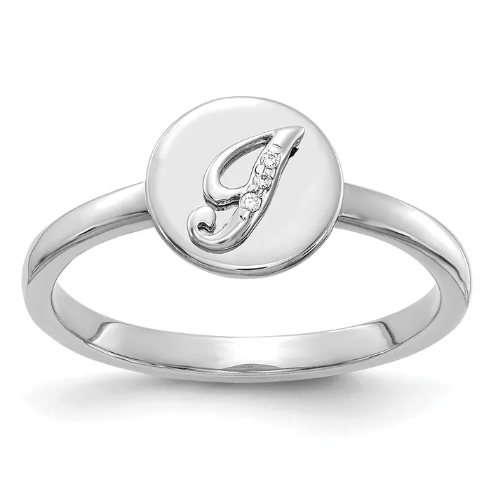 Goldia Rings Solid 14k White Gold Simulated CZ Initial I Ring