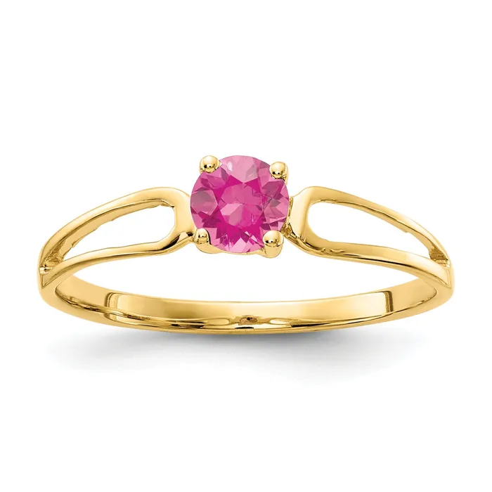 Goldia Rings Solid 14k Yellow Gold 4mm Simulated Pink Tourmaline Ring
