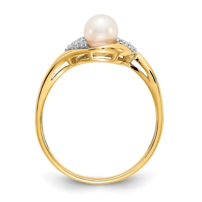 Goldia Rings Solid 14k Yellow Gold FW Cultured Pearl and Simulated CZ Ring