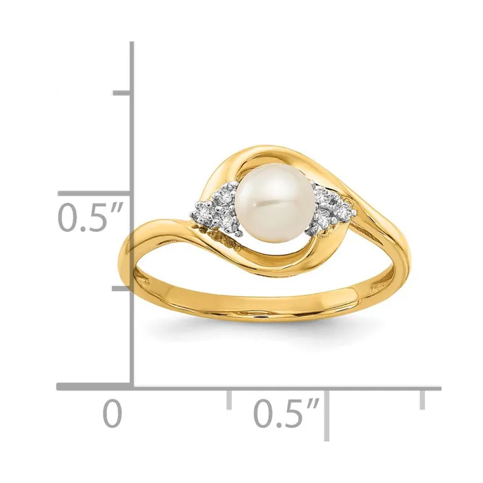 Goldia Rings Solid 14k Yellow Gold FW Cultured Pearl and Simulated CZ Ring