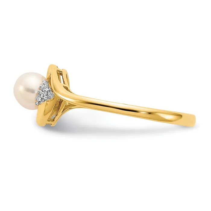 Goldia Rings Solid 14k Yellow Gold FW Cultured Pearl and Simulated CZ Ring