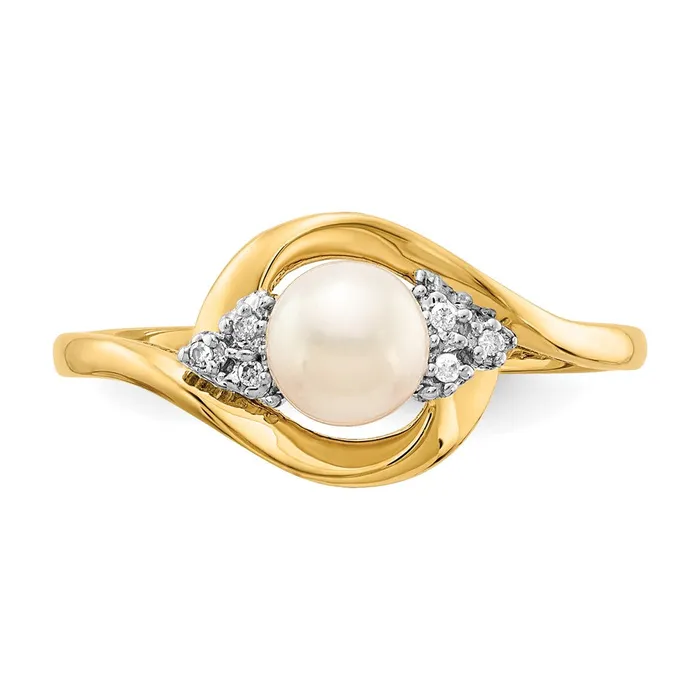 Goldia Rings Solid 14k Yellow Gold FW Cultured Pearl and Simulated CZ Ring