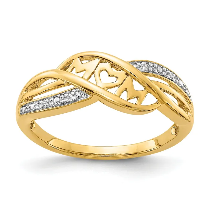 Goldia Rings Solid 14k Yellow Gold wRhodium Simulated CZ MOM Ring