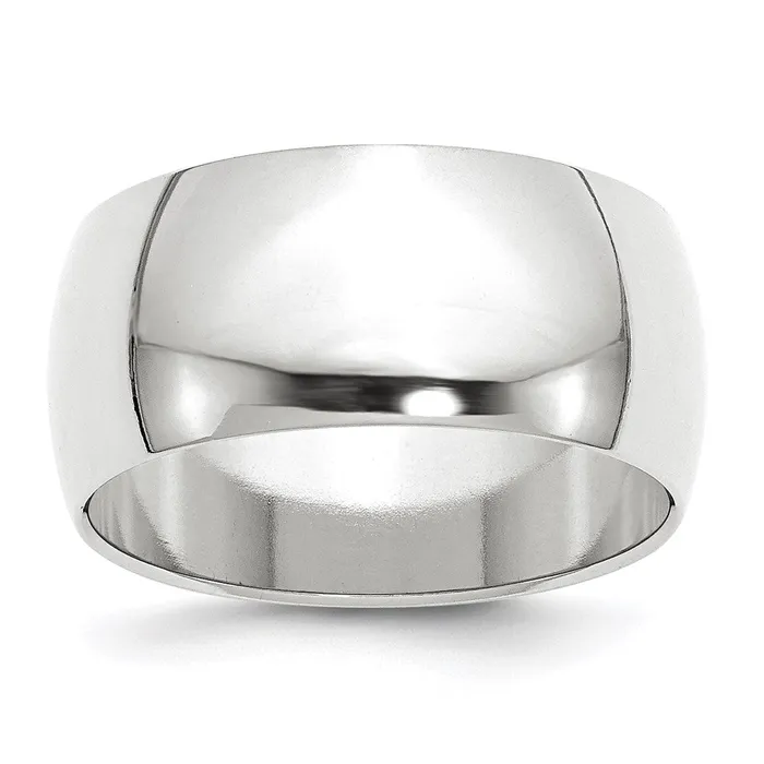 Goldia Rings Solid 18K White Gold 10mm Half Round MensWomens Wedding Band Ring Size 9