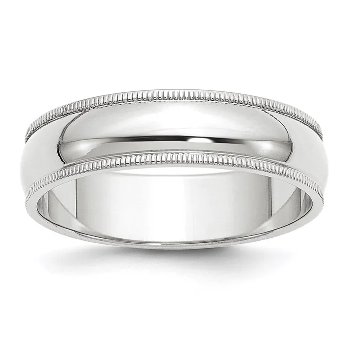 Goldia Rings Solid 18K White Gold 6mm Milgrain Half Round MensWomens Wedding Band Ring Size 14