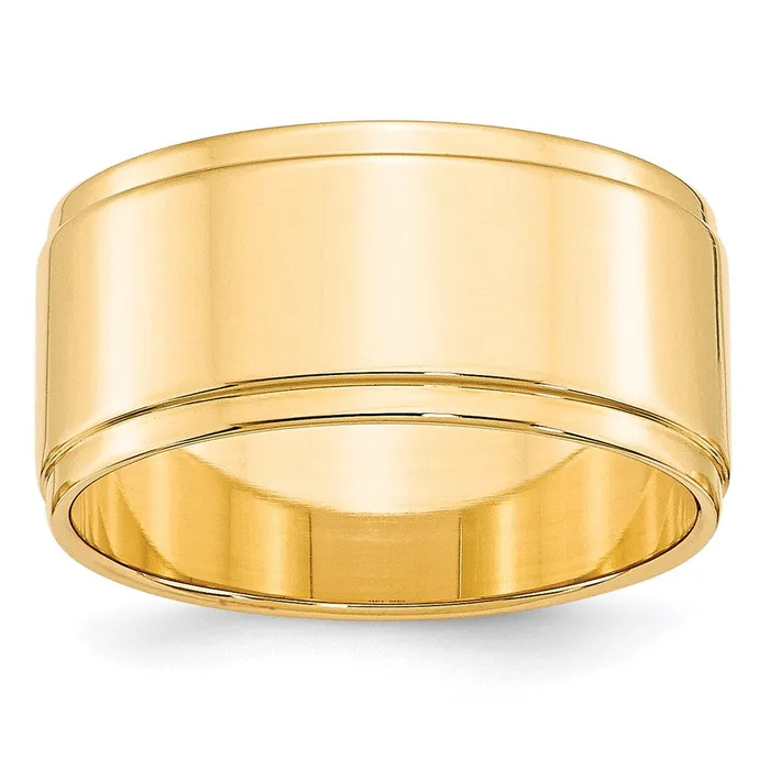 Goldia Rings Solid 18K Yellow Gold 10mm Flat with Step Edge MensWomens Wedding Band Ring Size 4
