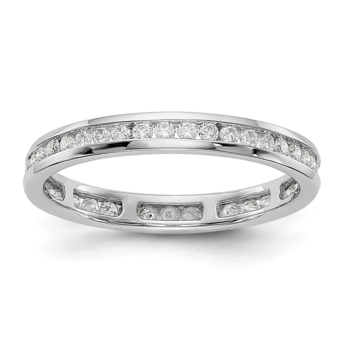 Goldia Rings Solid Real 14k White Gold Polished 12ct Channel Set CZ Eternity Wedding Band Ring