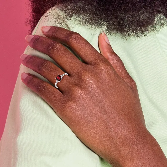 Goldia Rings Sterling Silver Garnet and Diamond Ring