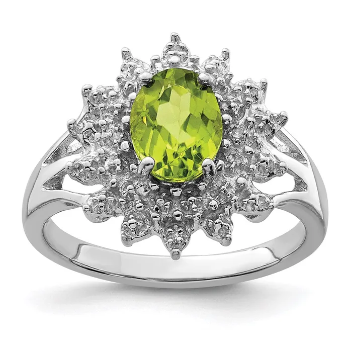 Goldia Rings Sterling Silver Rhodium Peridot u0026 Diamond Ring