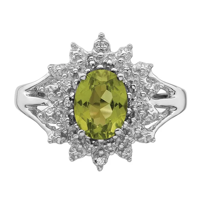 Goldia Rings Sterling Silver Rhodium Peridot u0026 Diamond Ring