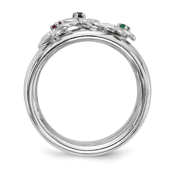 Goldia Rings Sterling Silver Rhodiumplate Set of 3 Sapphire Ruby Emerald Rings