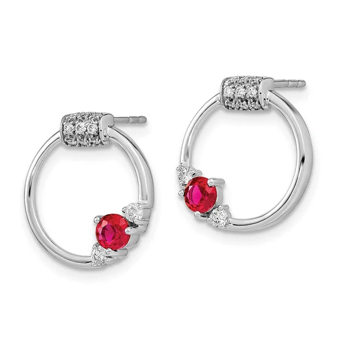 Goldia Solid 14k White Gold Simulated CZ and Ruby Circle Post Earrings Earrings