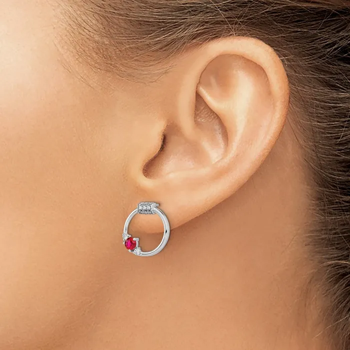 Goldia Solid 14k White Gold Simulated CZ and Ruby Circle Post Earrings Earrings