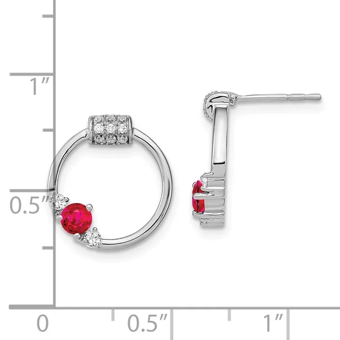 Goldia Solid 14k White Gold Simulated CZ and Ruby Circle Post Earrings Earrings