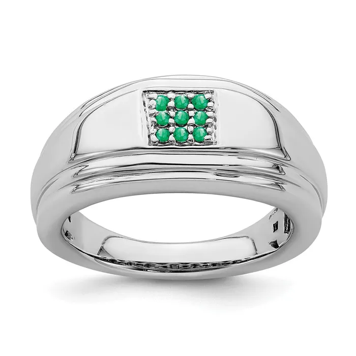 Goldia Solid 14k White Gold Simulated Emerald Mens Ring Rings