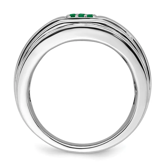 Goldia Solid 14k White Gold Simulated Emerald Mens Ring Rings