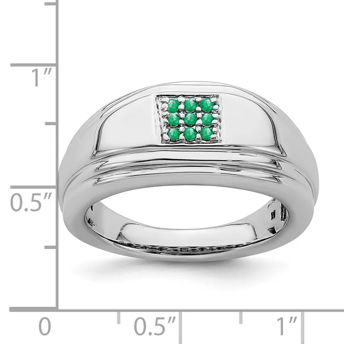 Goldia Solid 14k White Gold Simulated Emerald Mens Ring Rings