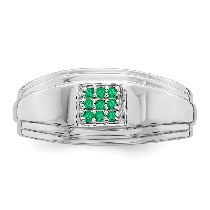 Goldia Solid 14k White Gold Simulated Emerald Mens Ring Rings