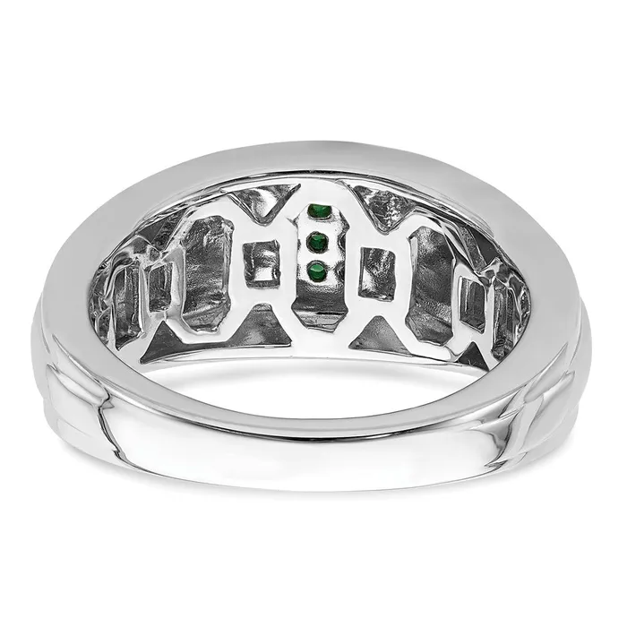 Goldia Solid 14k White Gold Simulated Emerald Mens Ring Rings