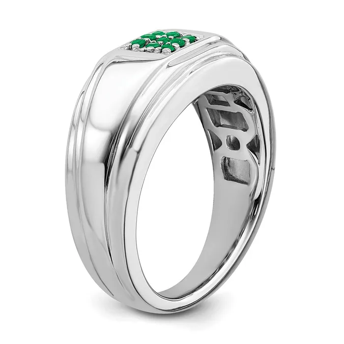 Goldia Solid 14k White Gold Simulated Emerald Mens Ring Rings