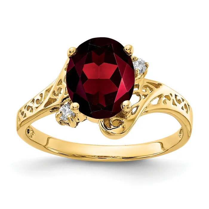Goldia Solid 14k Yellow Gold 9x7mm Oval Simulated Garnet A CZ Ring Rings