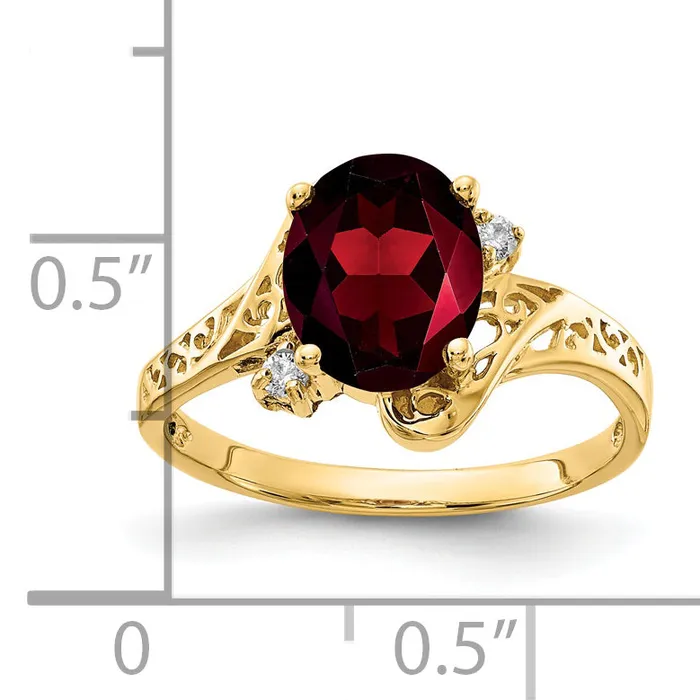 Goldia Solid 14k Yellow Gold 9x7mm Oval Simulated Garnet A CZ Ring Rings