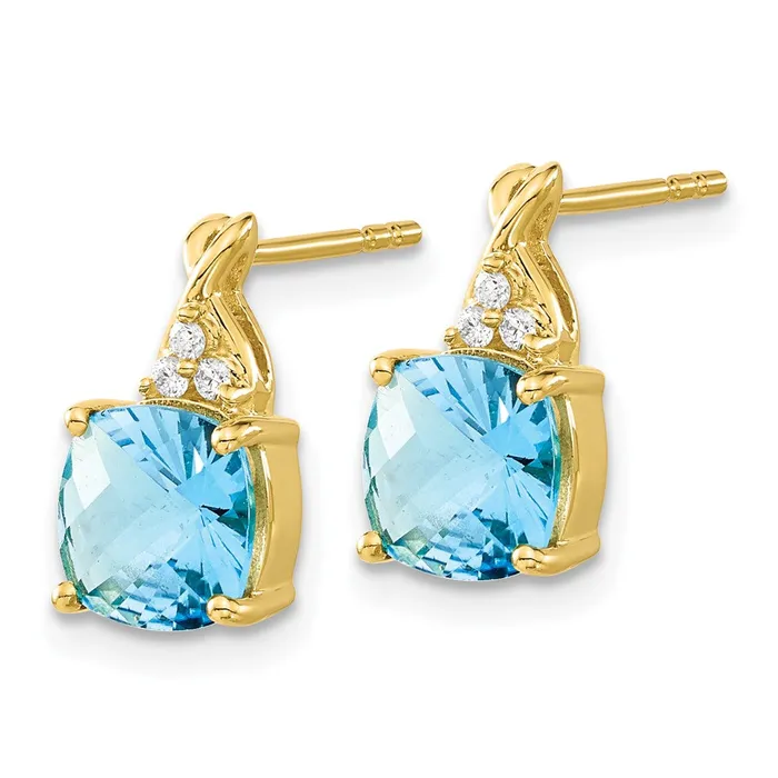 Goldia Solid 14k Yellow Gold ChecKerboard Simulated Blue Topaz and CZ Earrings Earrings