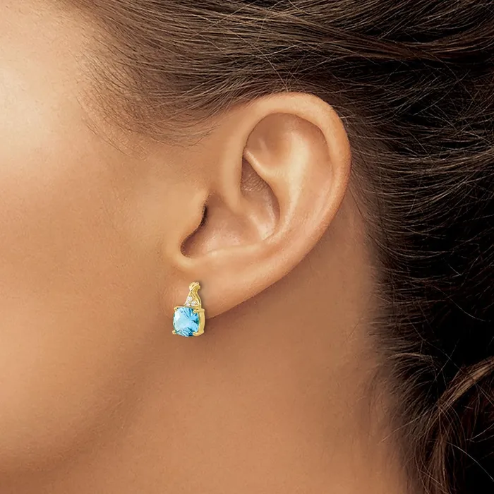 Goldia Solid 14k Yellow Gold ChecKerboard Simulated Blue Topaz and CZ Earrings Earrings