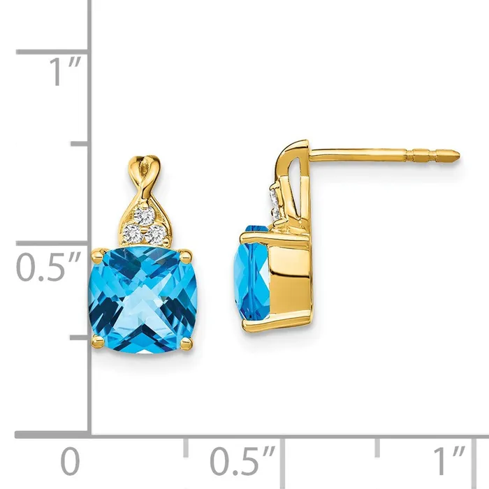 Goldia Solid 14k Yellow Gold ChecKerboard Simulated Blue Topaz and CZ Earrings Earrings