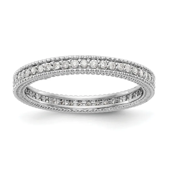 Goldia Solid Real 14k White Gold Polished 13CT Milgrain Edge CZ Eternity Wedding Band Ring Rings
