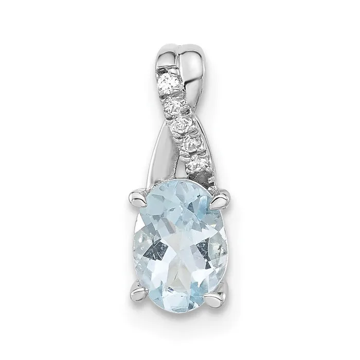 Goldia Sterling Silver Polished Oval Aquamarine CZ Chain Slide Pendant Necklaces