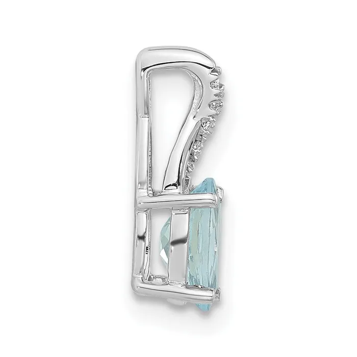 Goldia Sterling Silver Polished Oval Aquamarine CZ Chain Slide Pendant Necklaces